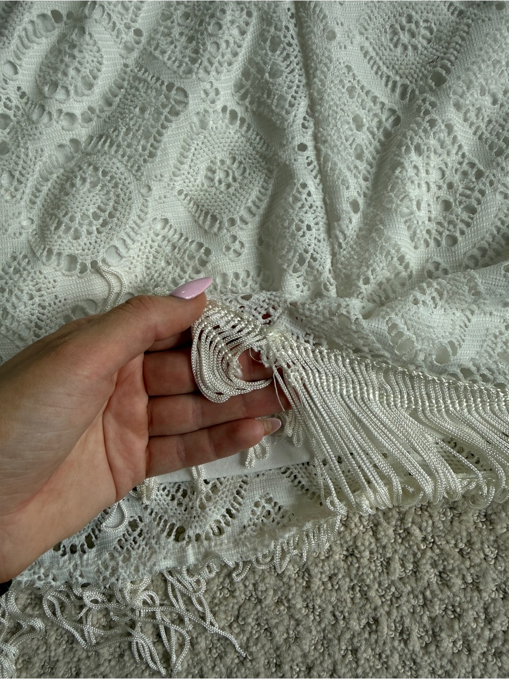 White Lace Fringe Shift Dress Small - Picture 8 of 9